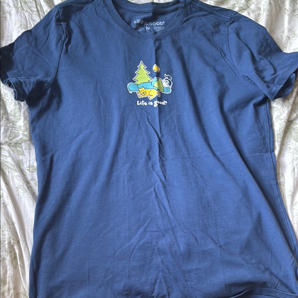 Life Is Good Blue Short Sleeve Tee with Graphic Design